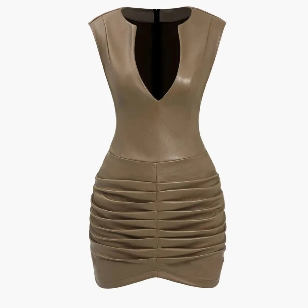 Micas Elegant Tan Sleeveless Dress